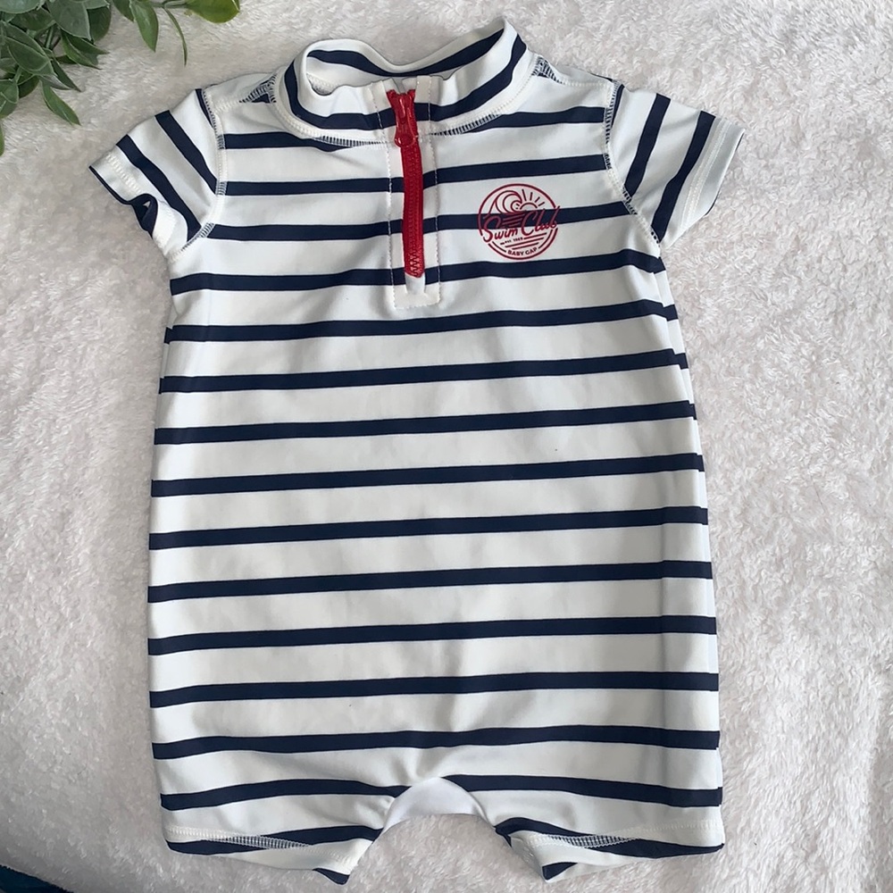 GAP Baby Swim Navy and White One Piece 0-6M Swimsuit